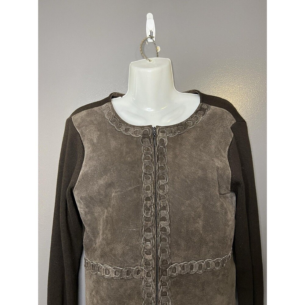 Willi Smith Suede Cardigan Sweater Womens Small Brown Front Full Zip Lined Knit